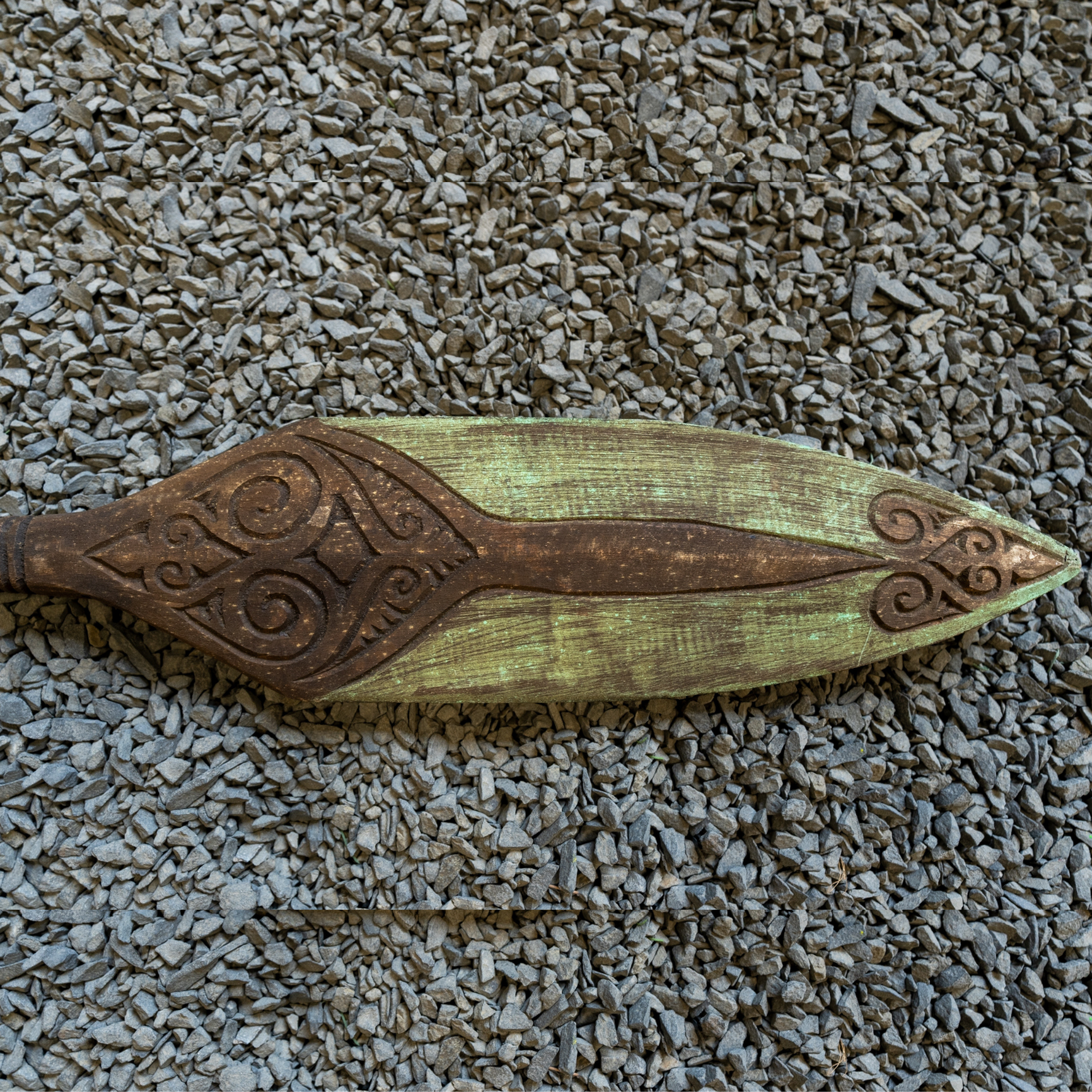 Carved Wooden Paddle - Green