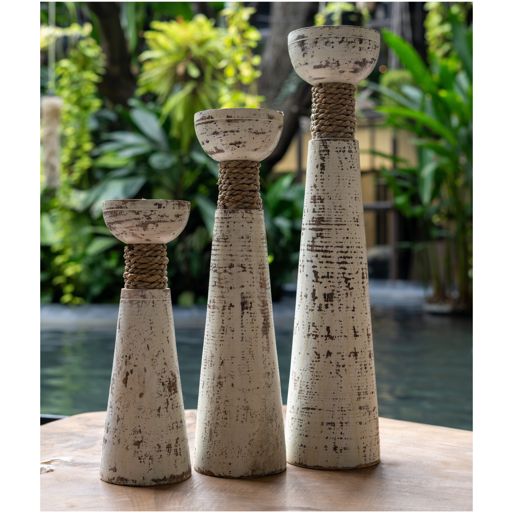 Distressed Candle Stands (Set of 3)