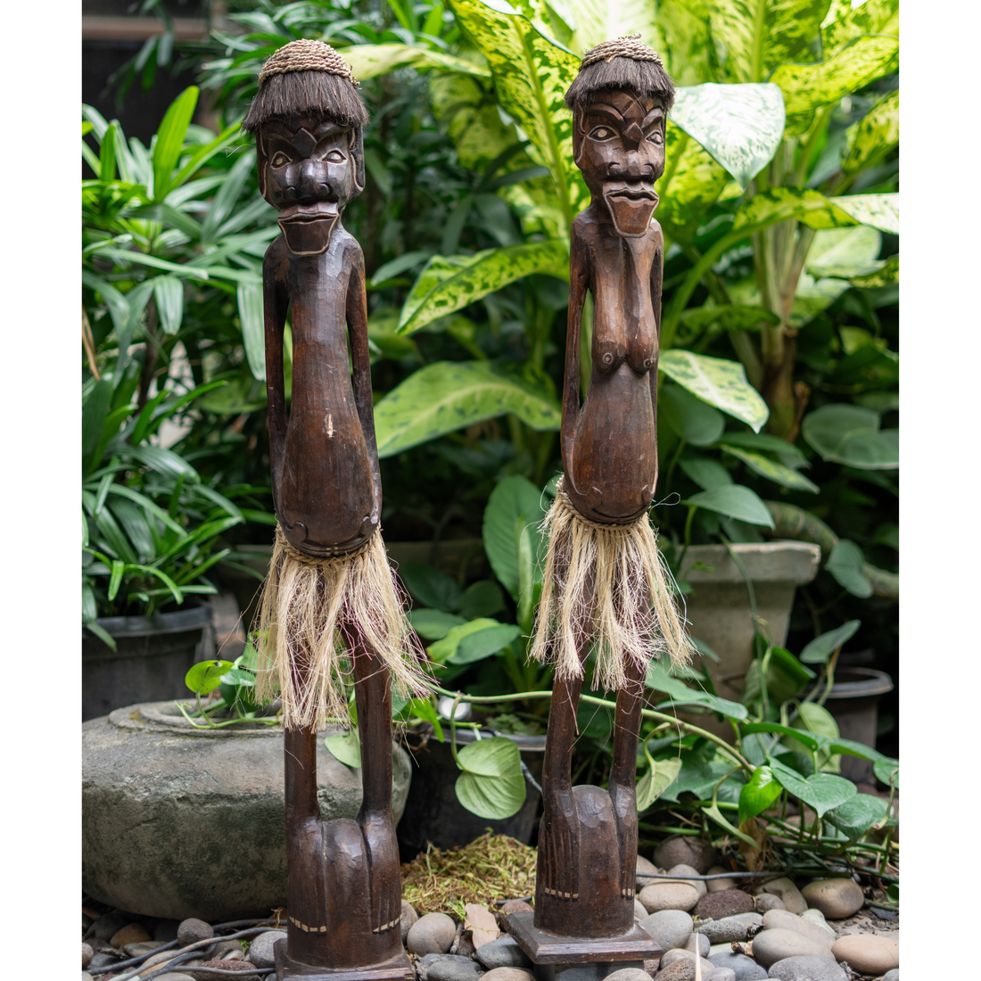 African Tribal Couple with Palm Fiber Hair