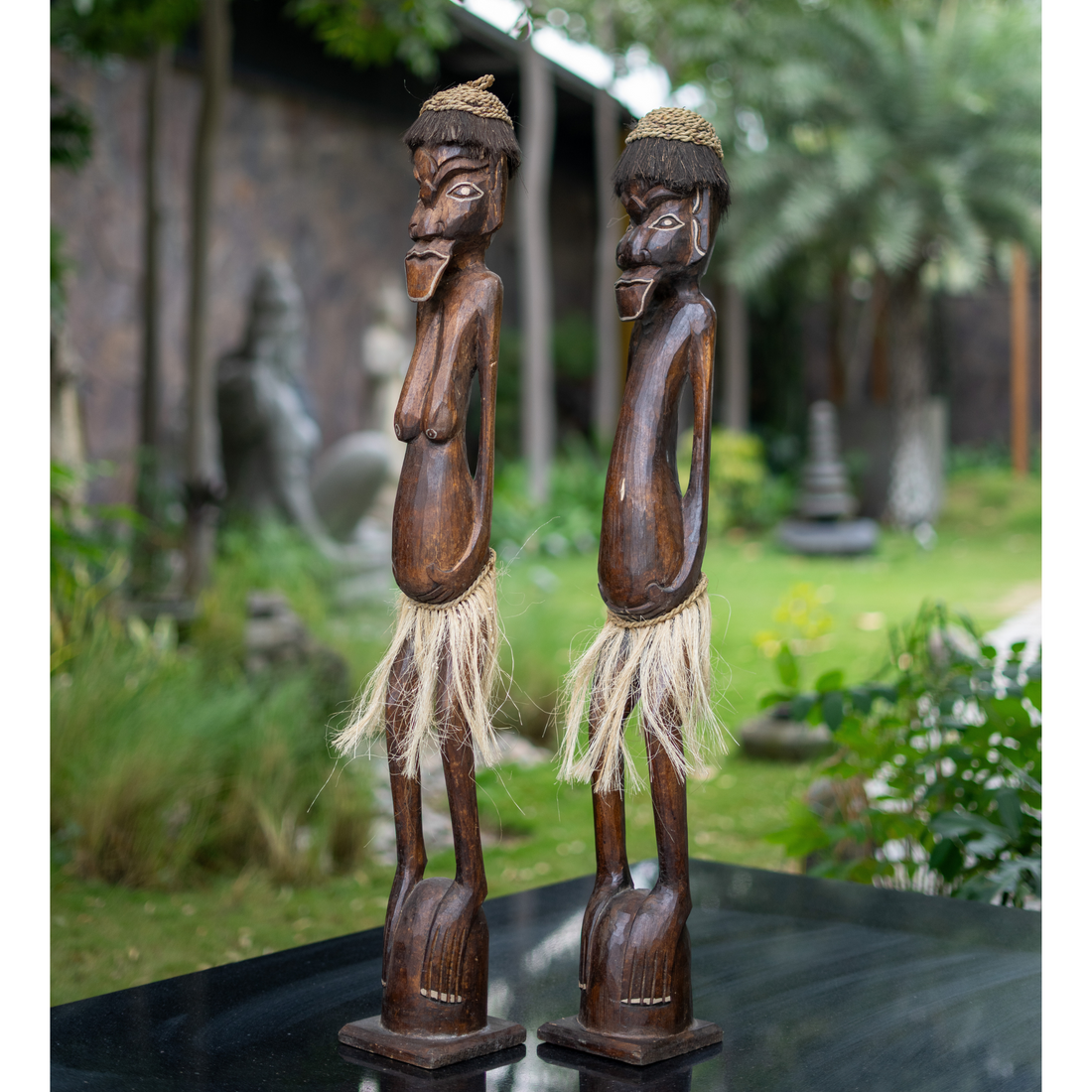 African Tribal Couple with Palm Fiber Hair