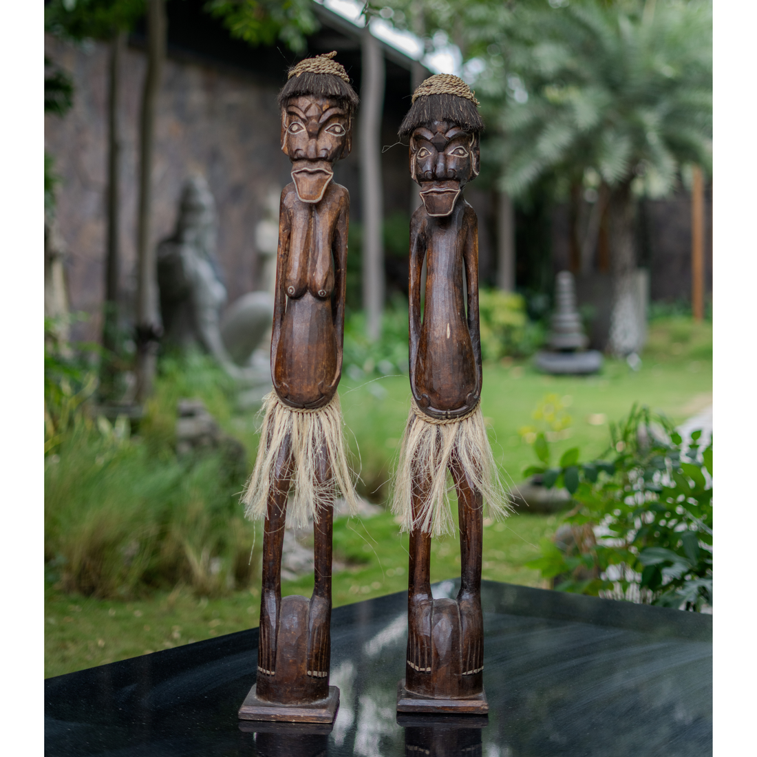 African Tribal Couple with Palm Fiber Hair