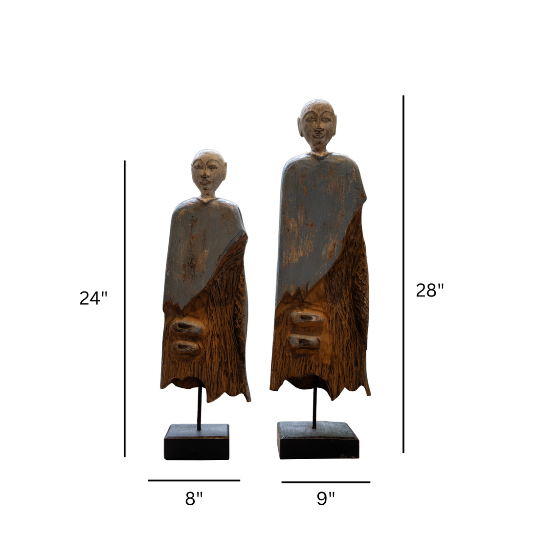 Distressed Standing Monk Statues (Set of 2)