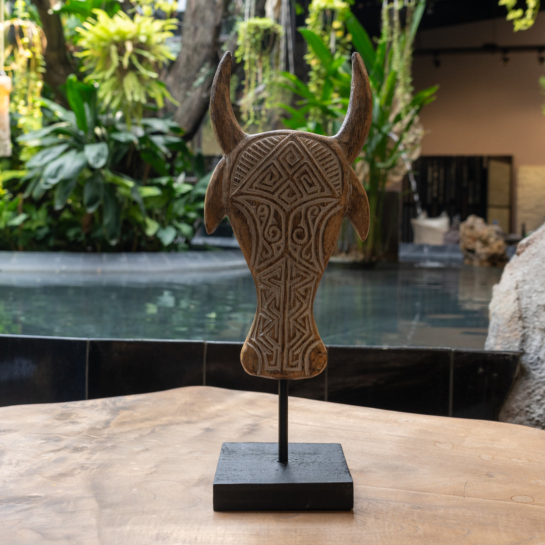 Carved Bull Head on Stand