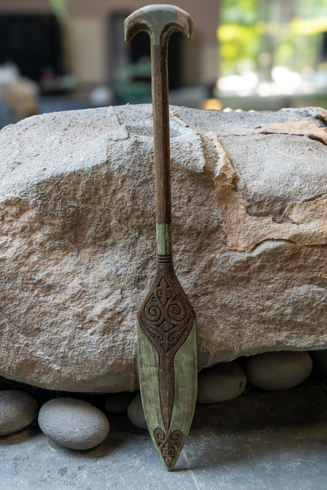 Carved Wooden Paddle - Green