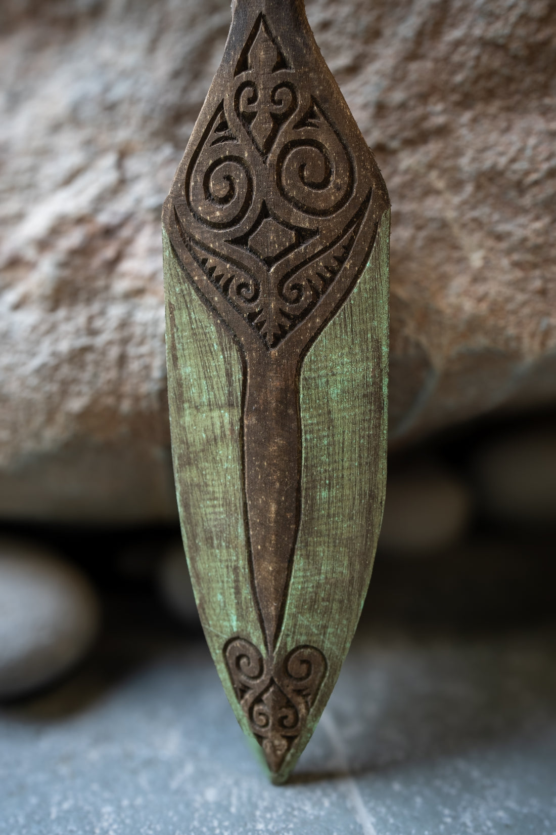 Carved Wooden Paddle - Green