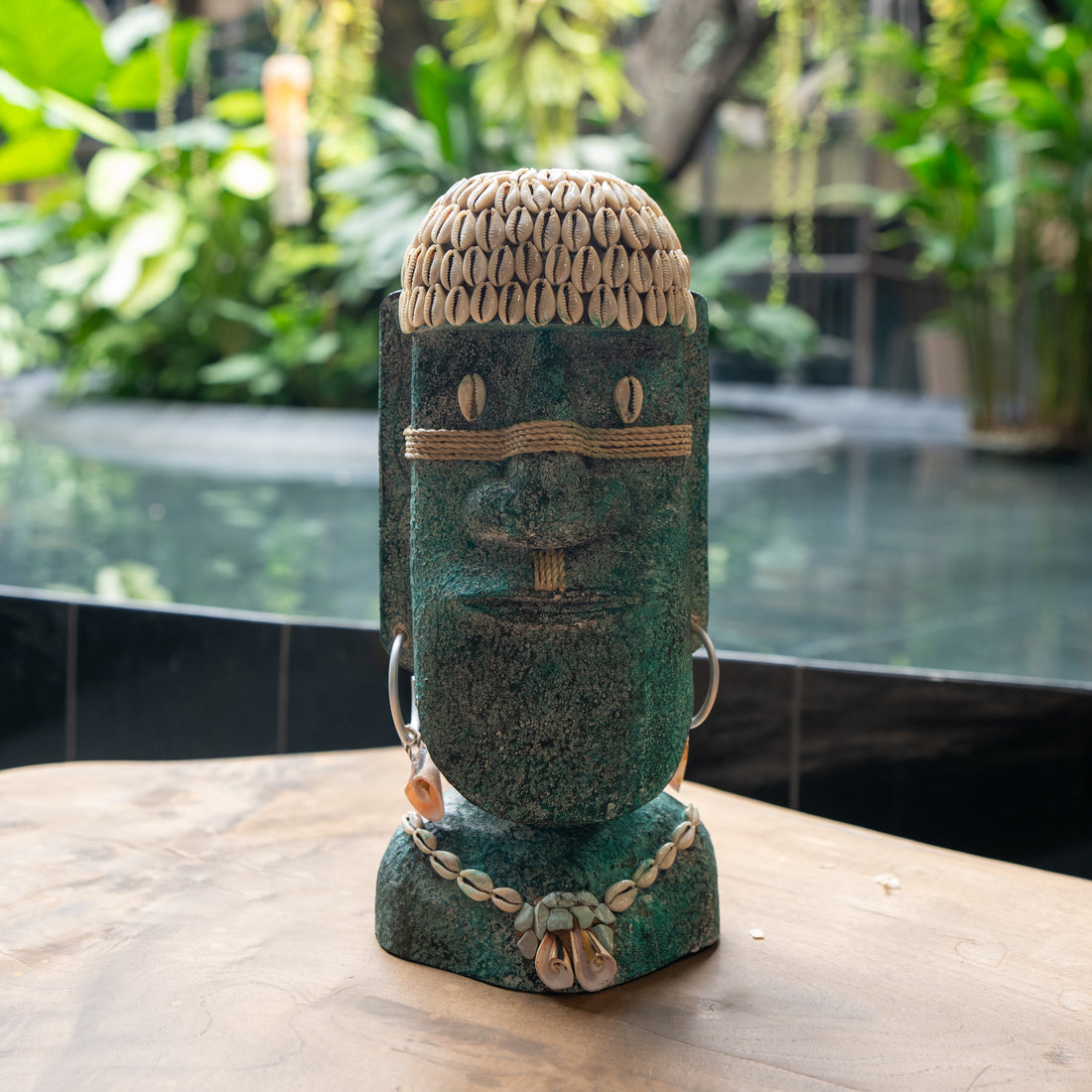 Tiki Face Statue with Shells