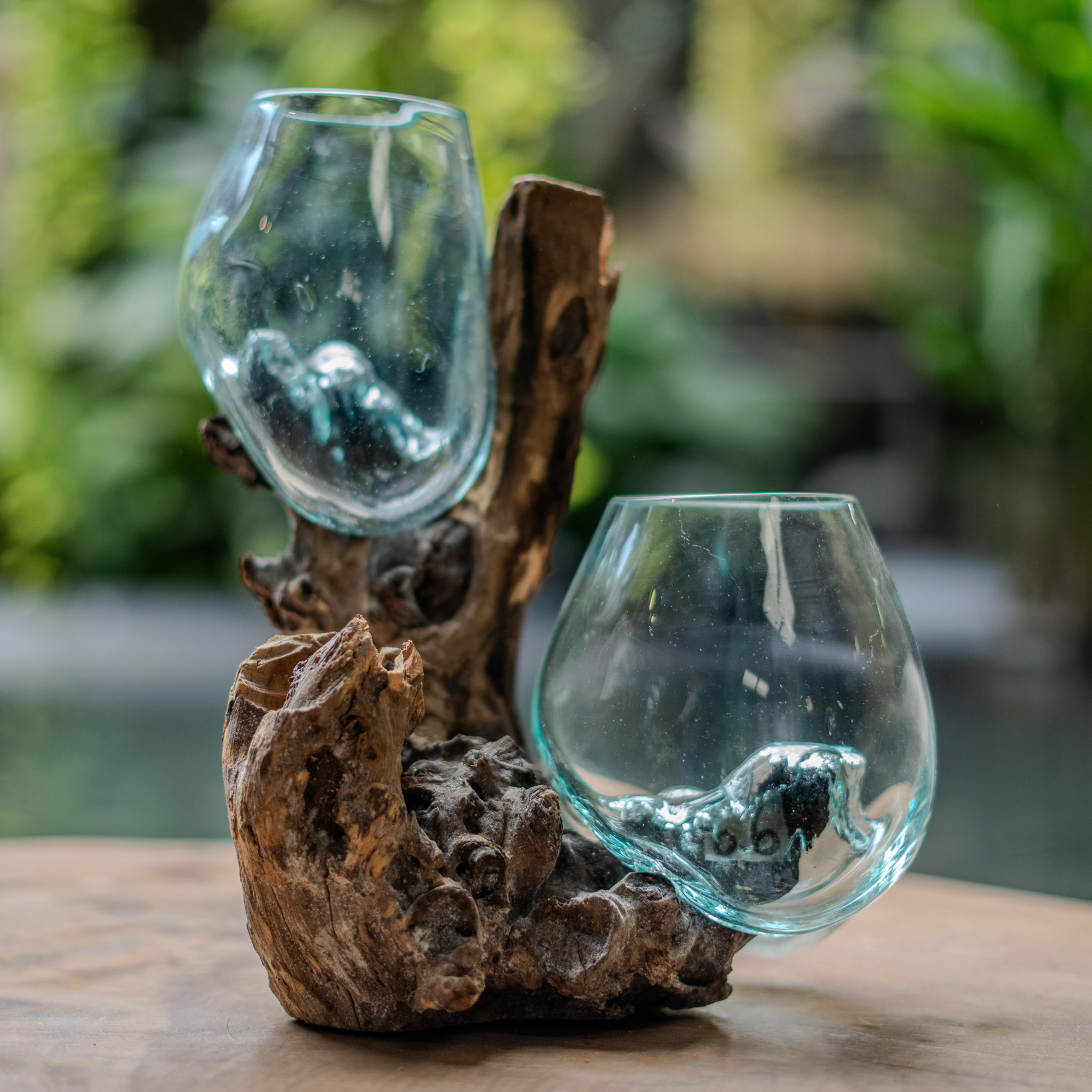 Two Bowls on a Wooden Base